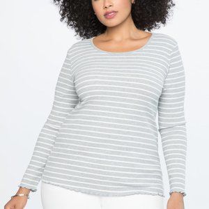 Eloquii Striped Ruffle Hem Long Sleeve Top 22/24